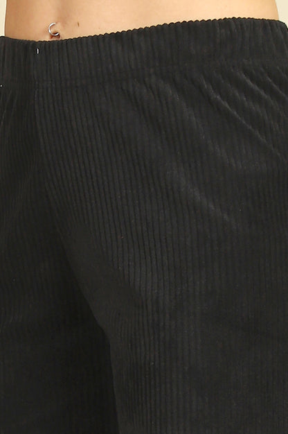Black Solid Cotton Blend Straight Trousers &amp; Pants