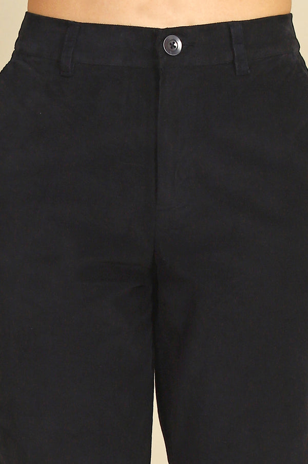 Navy Blue Solid Straight-fit Cotton Pants with YKK Zipper