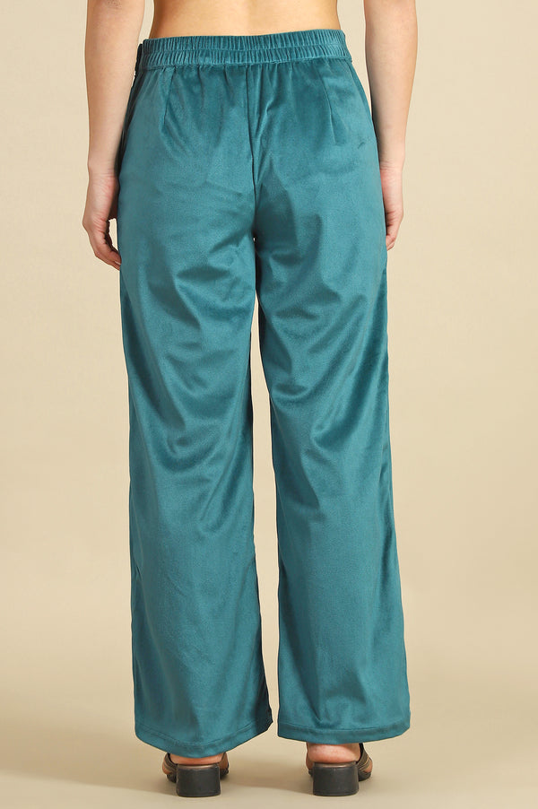 Green Solid Straight Fit Pants with YKK Zipper
