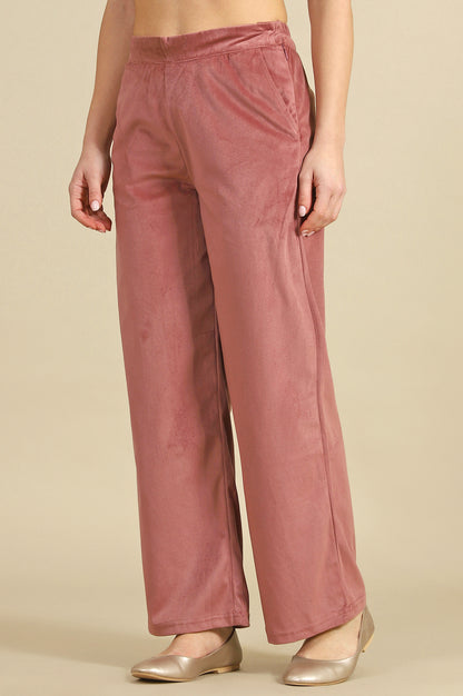 Pink Solid Straight Trousers &amp; Pants