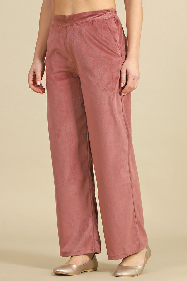 Pink Solid Wide Leg Pants with YKK Zipper