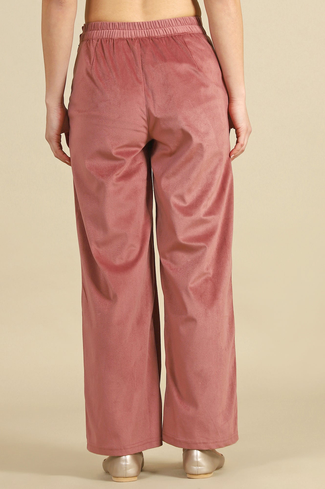 Pink Solid Straight Trousers &amp; Pants