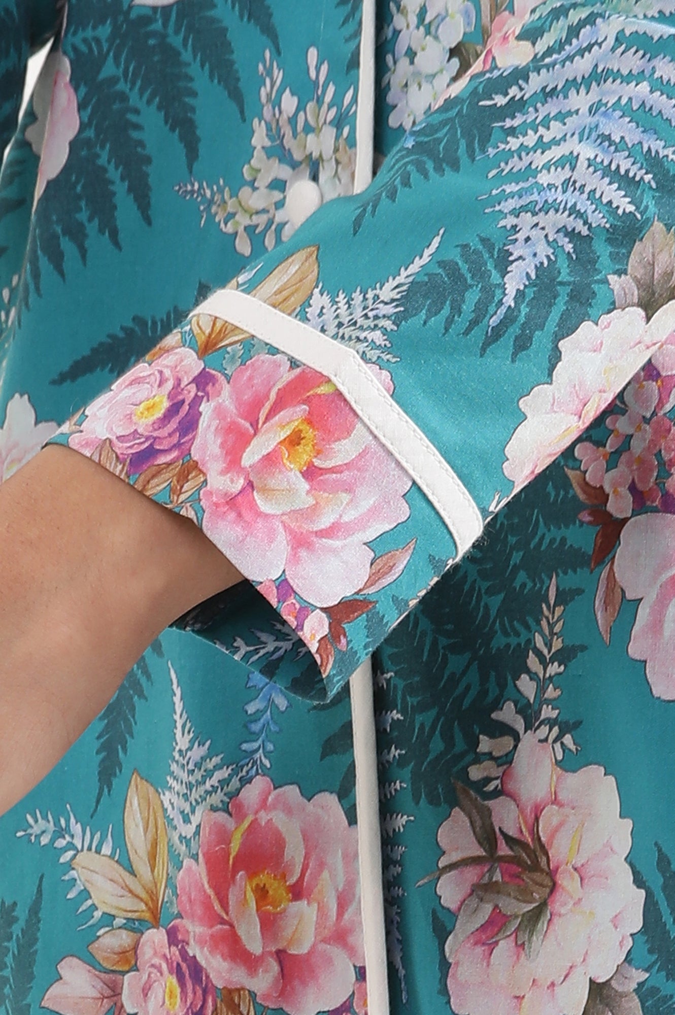 Green Floral Printed Straight Fit Cotton Palazzo With Elasticated Waist