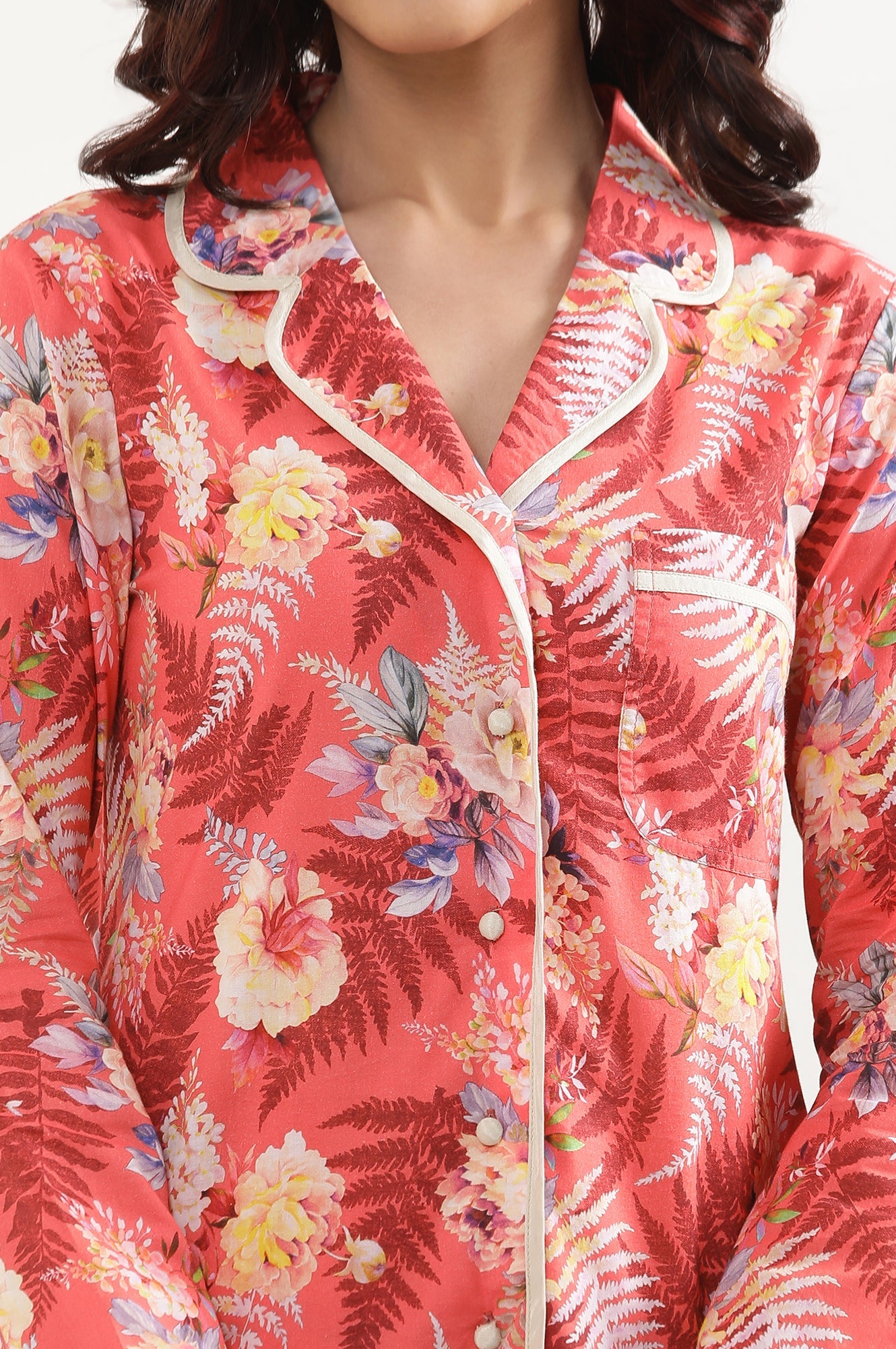 Red Floral Printed Wide Leg Cotton Palazzo With Elasticated Waist