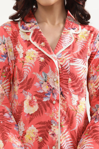 Red Floral Printed Wide Leg Cotton Palazzo With Elasticated Waist