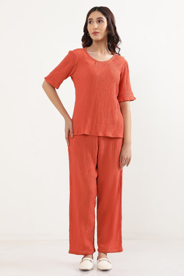Elleven Women's Rust Solid Straight Fit Rayon Palazzo With Elasticated Waist