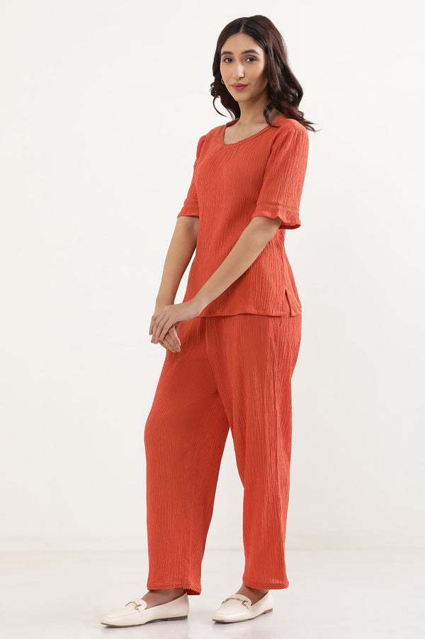 Elleven Women's Rust Solid Straight Fit Rayon Palazzo With Elasticated Waist