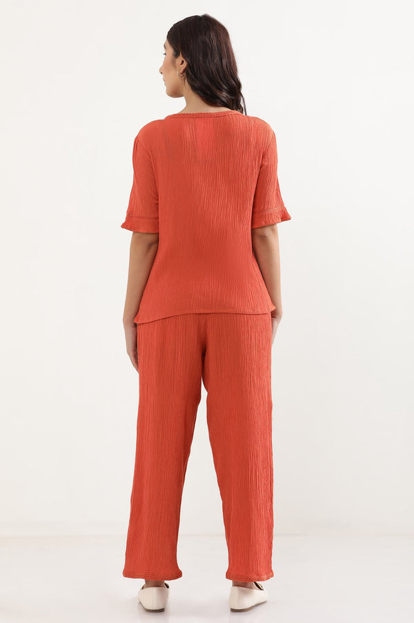 Elleven Women's Rust Solid Straight Fit Rayon Palazzo With Elasticated Waist