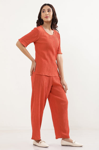 Rust Solid Straight Fit Rayon Palazzo With Elasticated Waist