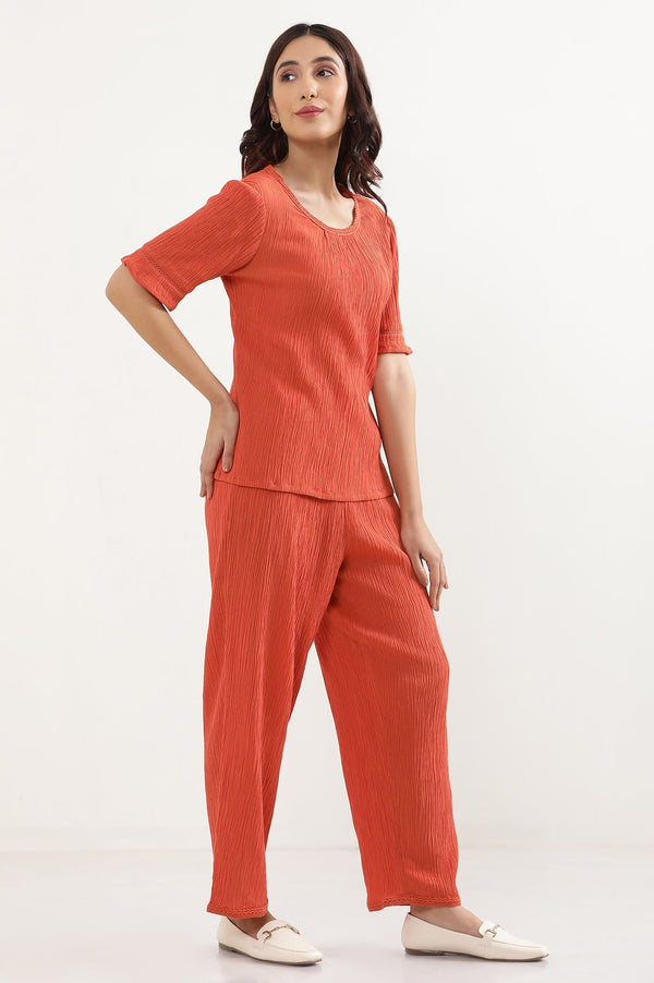 Elleven Women's Rust Solid Straight Fit Rayon Palazzo With Elasticated Waist
