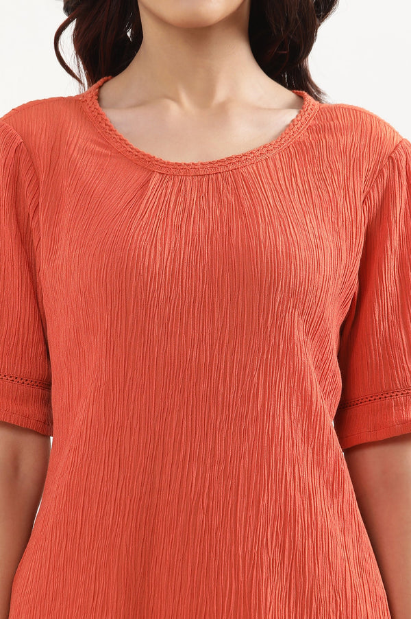 Elleven Women's Rust Solid Straight Fit Rayon Palazzo With Elasticated Waist