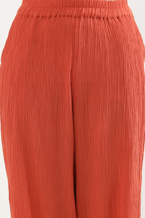 Elleven Women's Rust Solid Straight Fit Rayon Palazzo With Elasticated Waist
