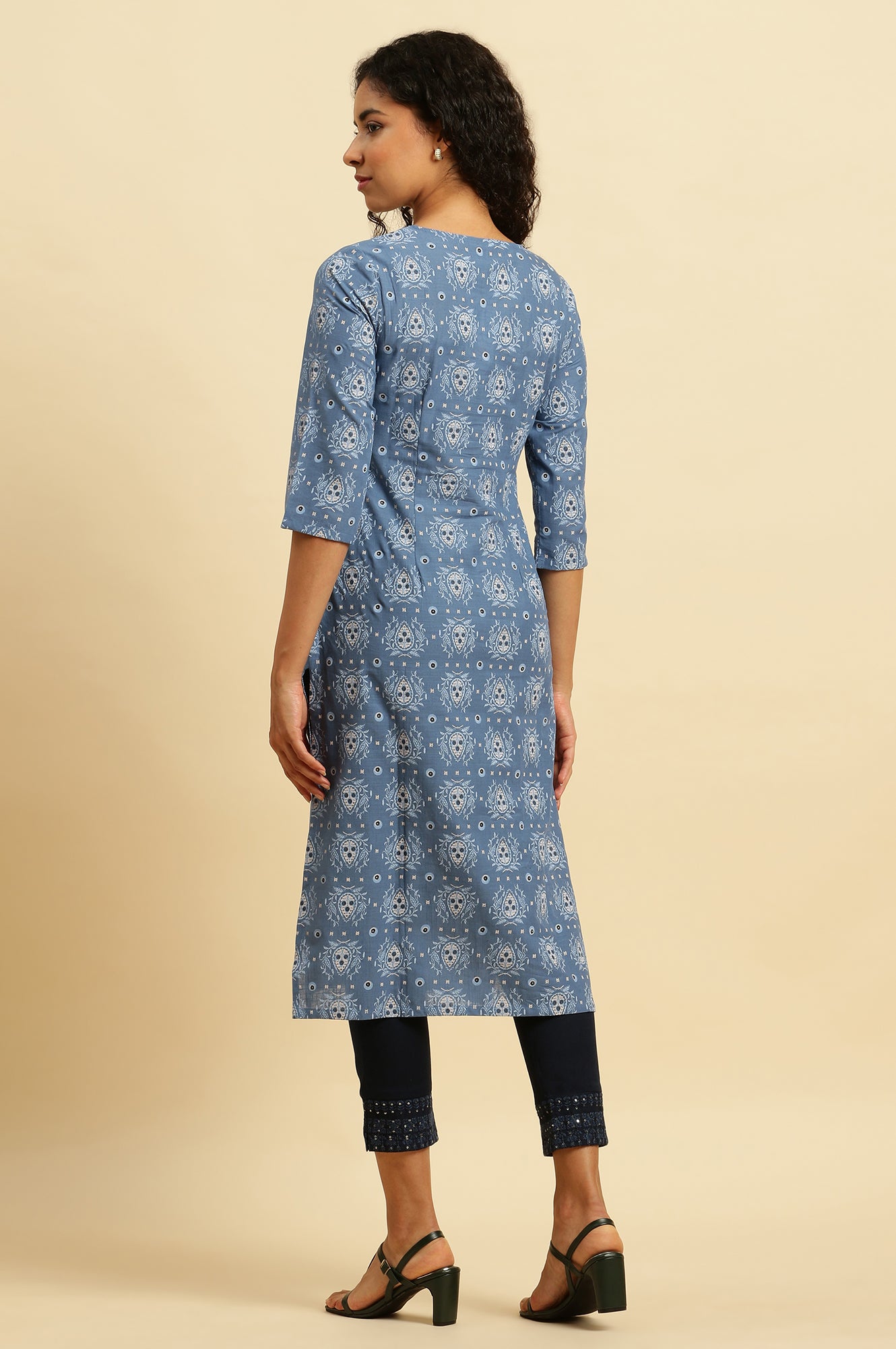Blue Abstract Printed Cotton Kurta