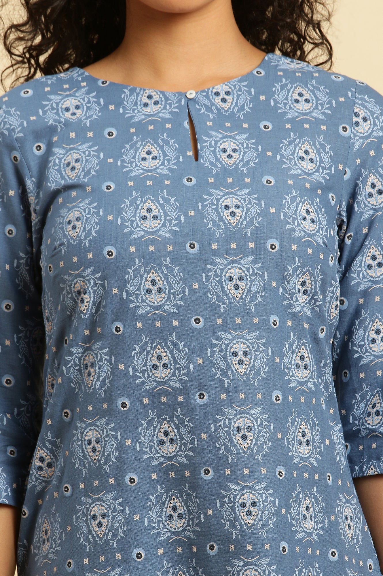 Blue Abstract Printed Cotton Kurta