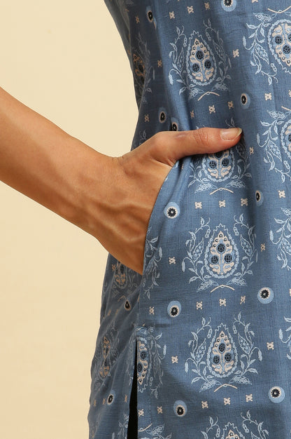 Blue Abstract Printed Cotton Kurta
