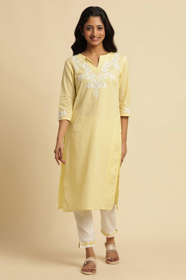 Lemon Yellow Embroidered Kurta