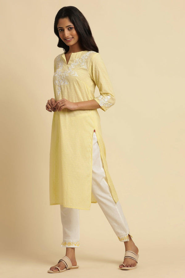 Lemon Yellow Embroidered Kurta