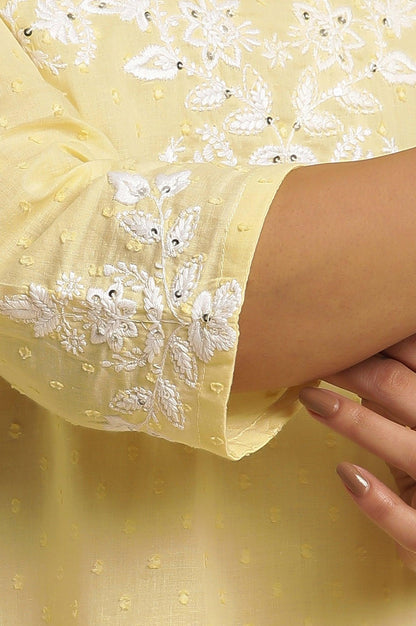 Lemon Yellow Embroidered Kurta - wforwoman