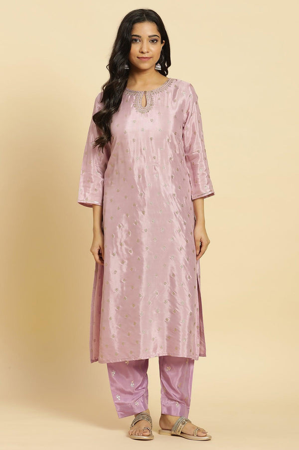 Purple Glitter Printed And Embroidered Kurta