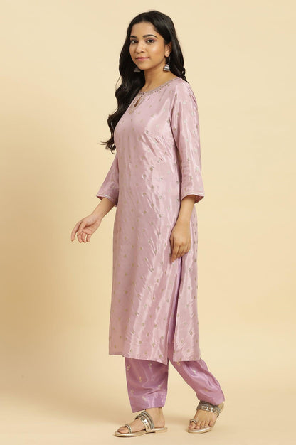 Purple Glitter Printed And Embroidered Kurta - wforwoman