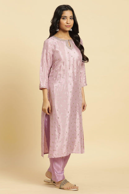 Purple Glitter Printed And Embroidered Kurta - wforwoman