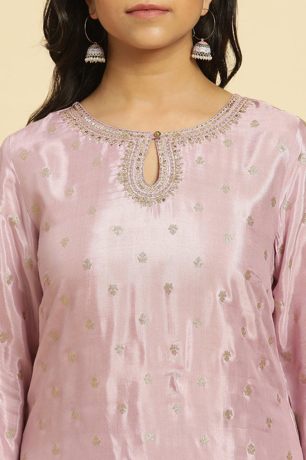 Purple Glitter Printed And Embroidered Kurta