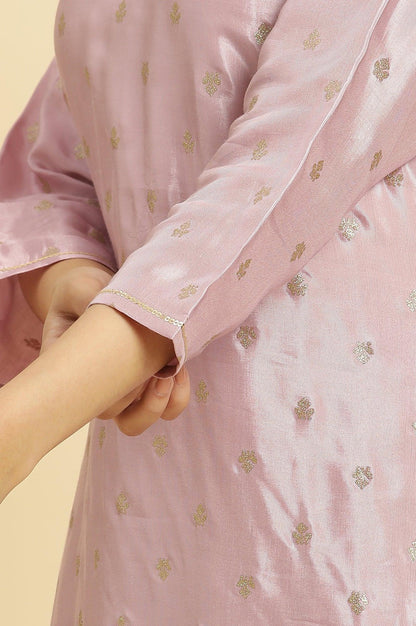 Purple Glitter Printed And Embroidered Kurta - wforwoman