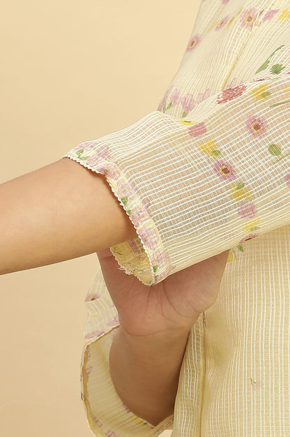 Yellow Floral Printed A-Line Kota Kurta
