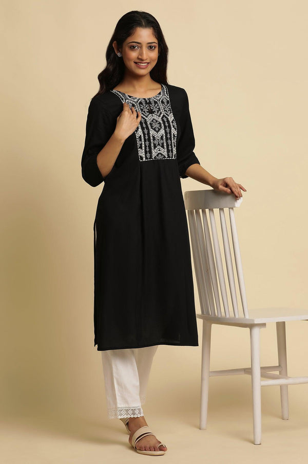 Navy Blue Thread Embroidered Kurta