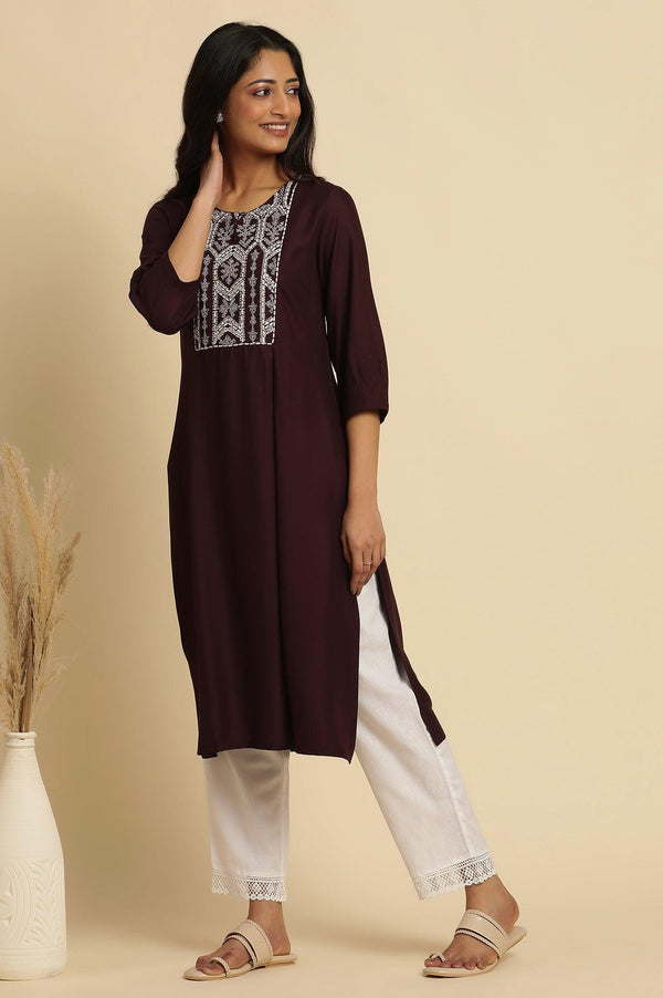 Purple Thread Embroidered Kurta