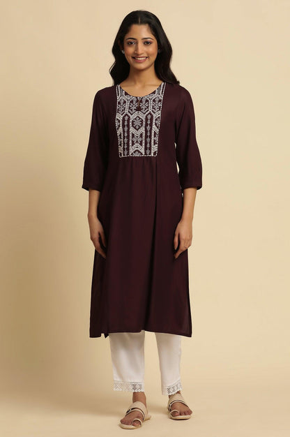 Purple Thread Embroidered Kurta - wforwoman