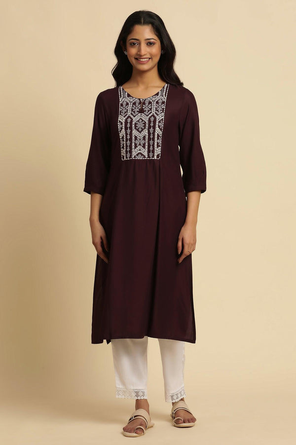 Purple Thread Embroidered Kurta