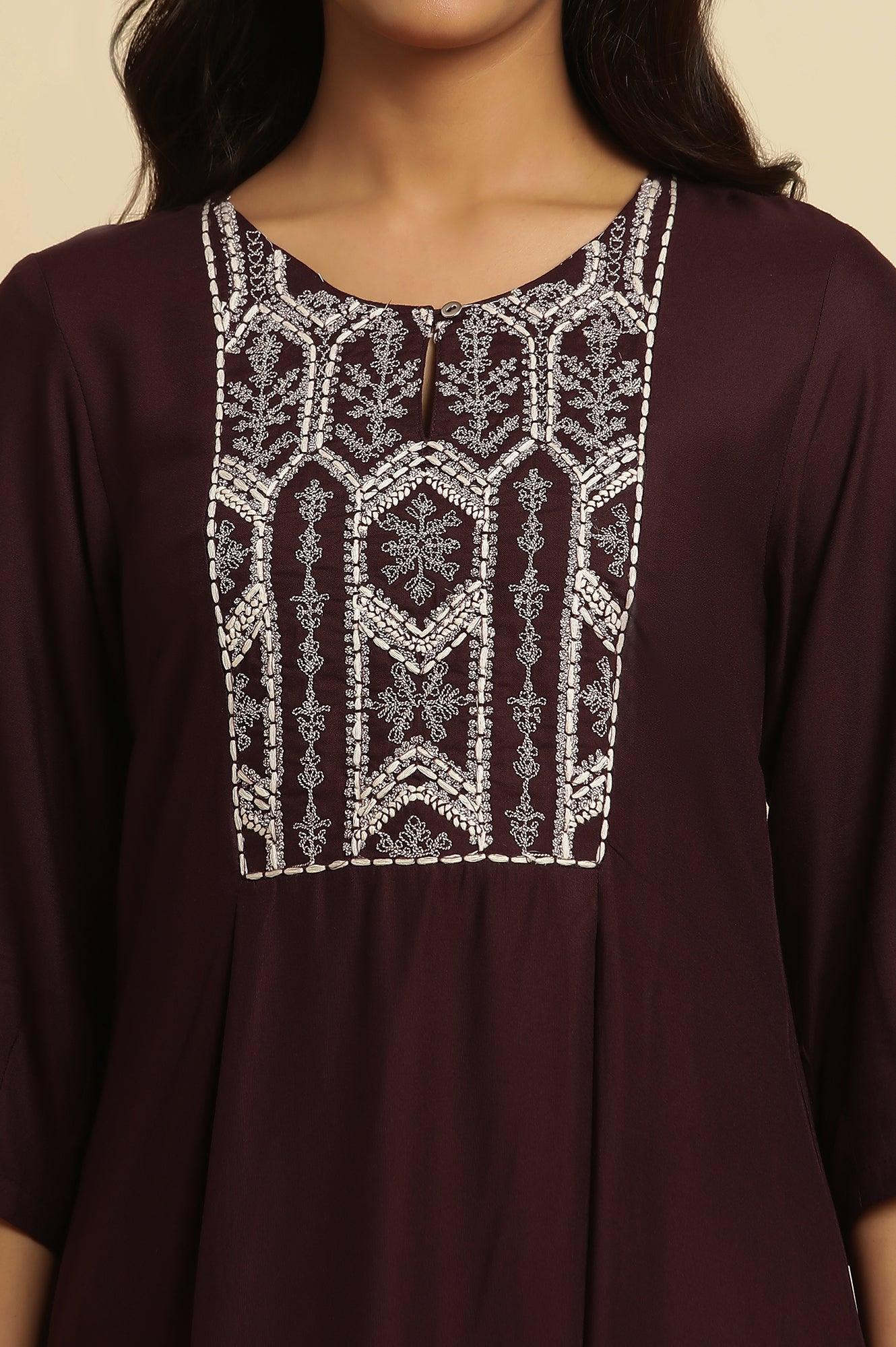 Purple Thread Embroidered Kurta - wforwoman