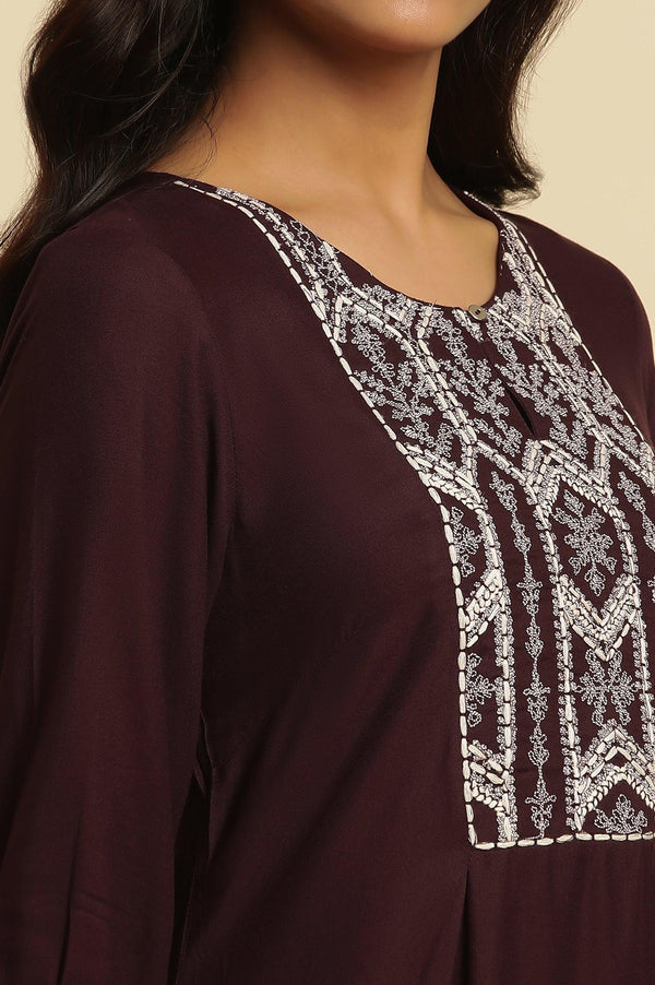 Purple Thread Embroidered Kurta