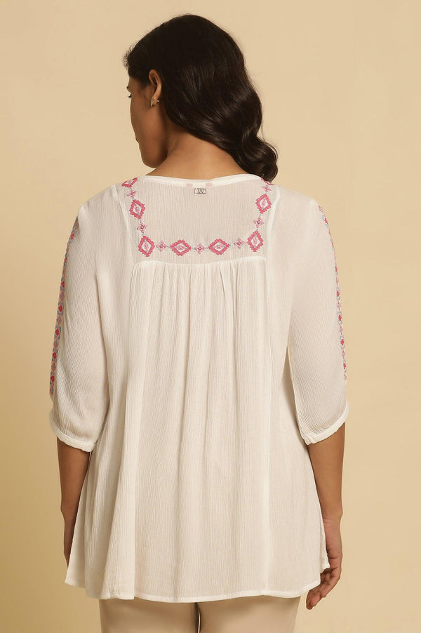 White Solid Top With Thread Embroidery