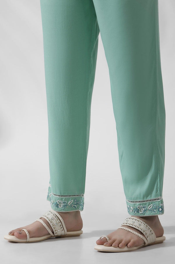 Green Floral Printed And Embroidered Kurta
