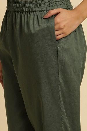 Green Metallic Embroidered Kurta And Pants Set