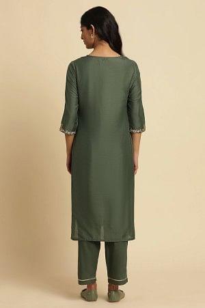Green Metallic Embroidered Kurta And Pants Set