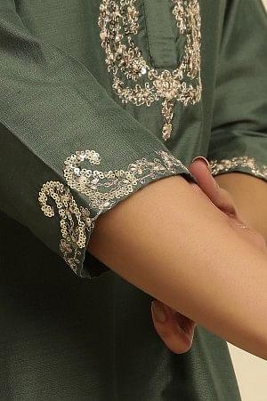 Green Metallic Embroidered Kurta And Pants Set