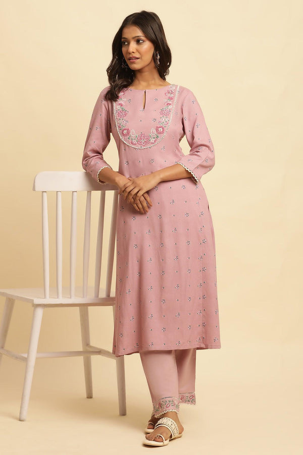 Purple Floral Printed Kurta And Pants Set