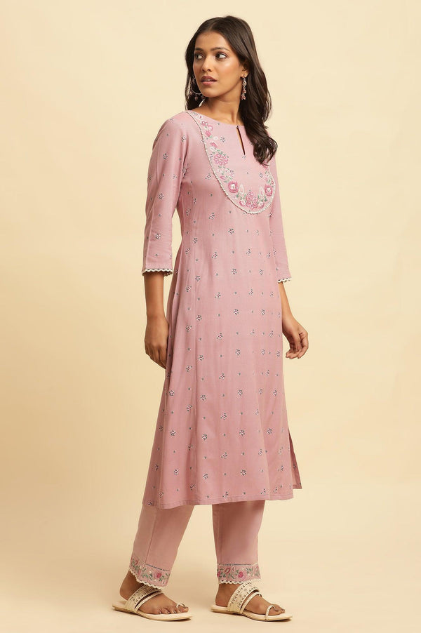 Purple Floral Printed Kurta And Pants Set