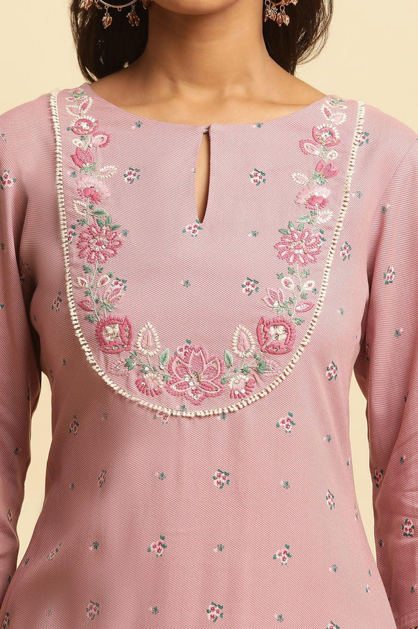 Purple Floral Printed Kurta And Pants Set