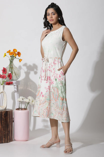 White Textured Crepe Dress In Multi-Coloured Print - wforwoman