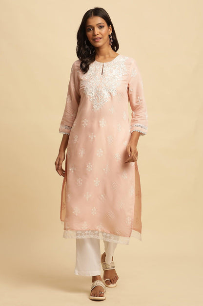 Light Pink Chikankari Embroidery Kurta - wforwoman
