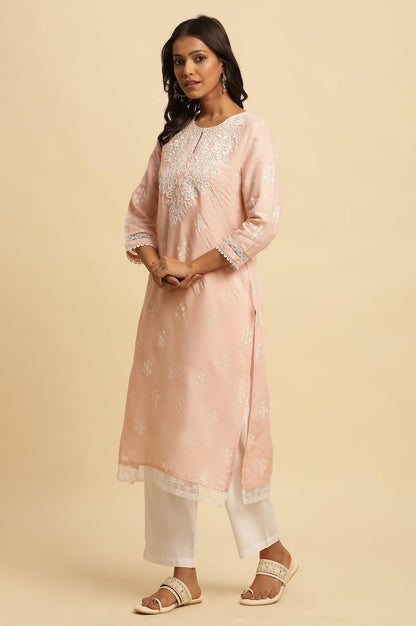 Light Pink Chikankari Embroidery Kurta - wforwoman