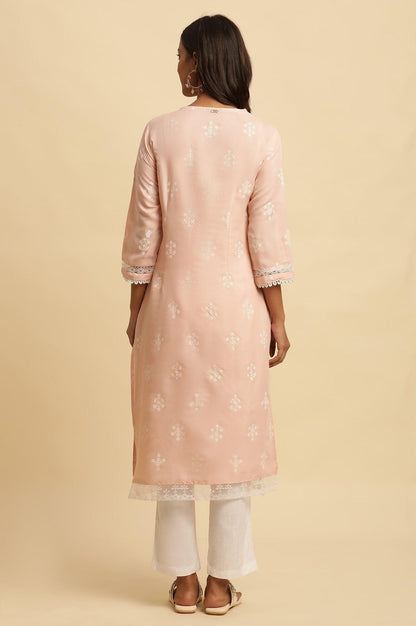 Light Pink Chikankari Embroidery Kurta - wforwoman