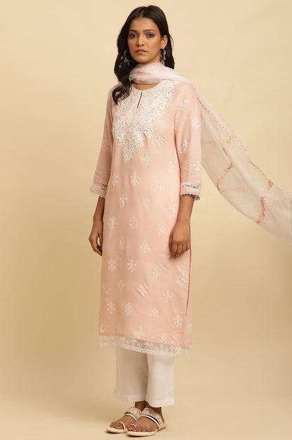 Light Pink Chikankari Embroidery Kurta - wforwoman
