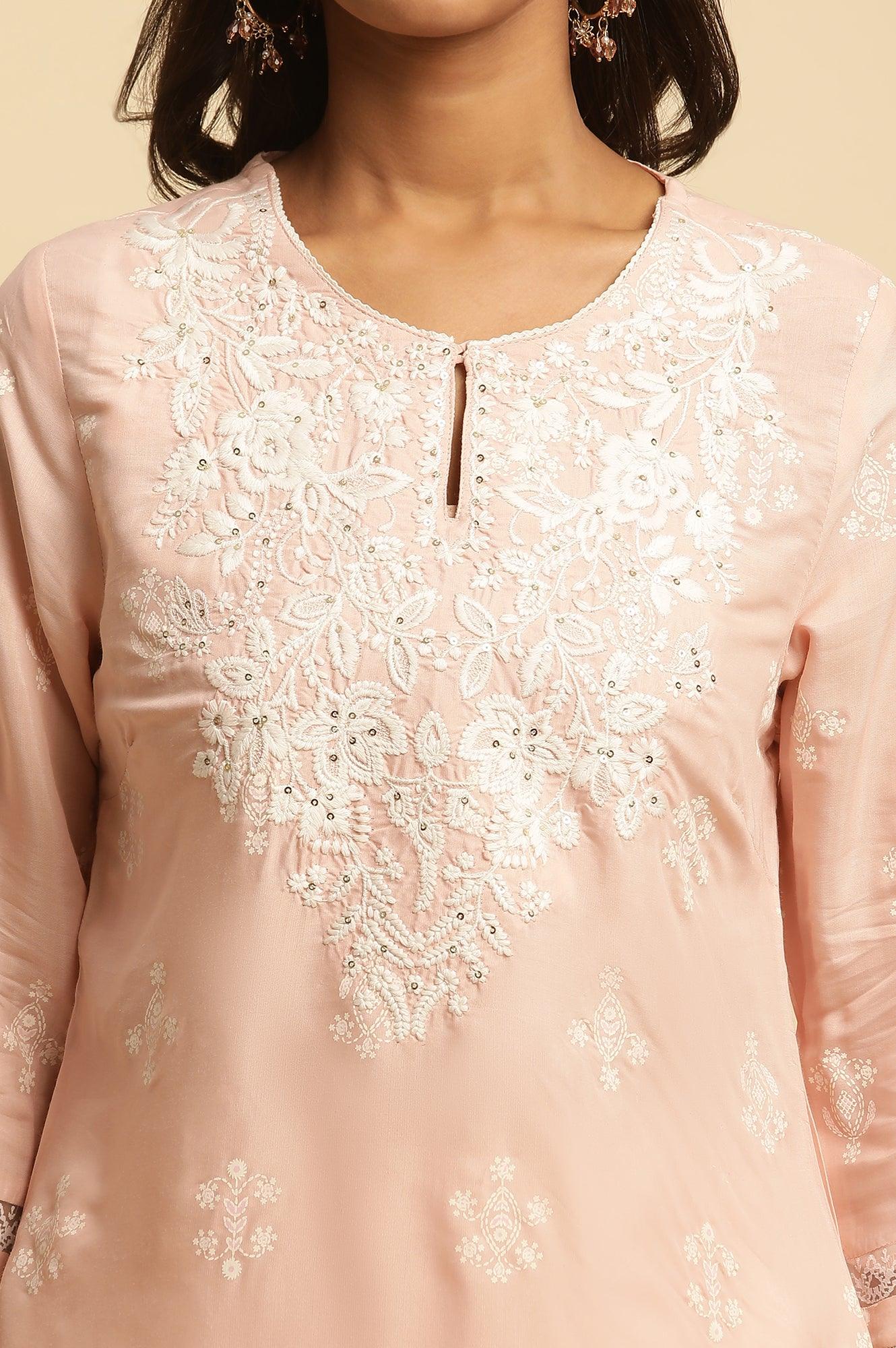 Light Pink Chikankari Embroidery Kurta - wforwoman