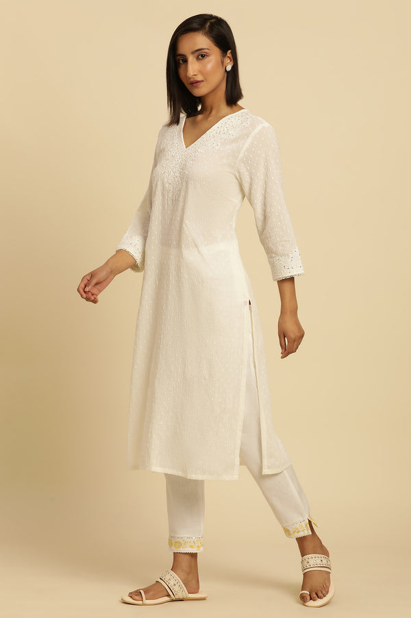 Ecru Chikankari Embroidered Kurta