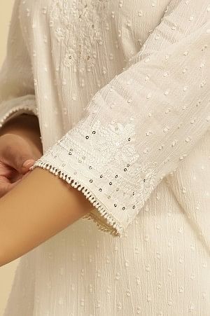 Ecru Chikankari Embroidered Crepe kurta